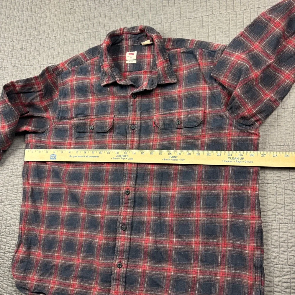Levis Mens XXL Relaxed Fit Plaid Flannel Button Down Shirt Red Navy Black Cotton